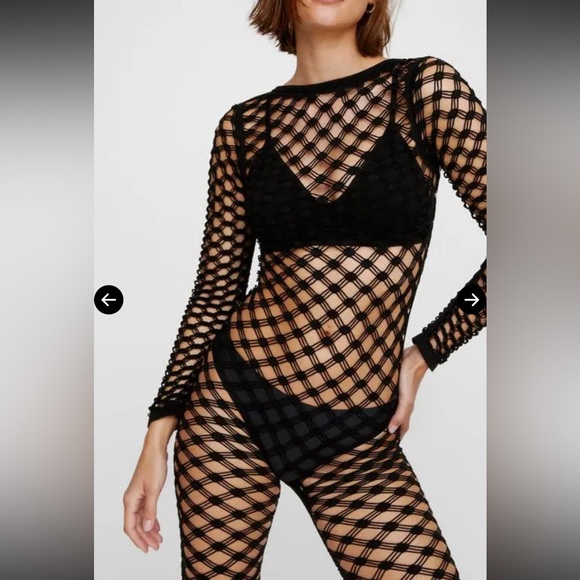 NASTY GAL  Seamless Long Sleeve Net Jumpsuit In Black Small/Medium New NWT - Picture 4 of 8